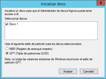 Crear volumen en administrador de discos GPT