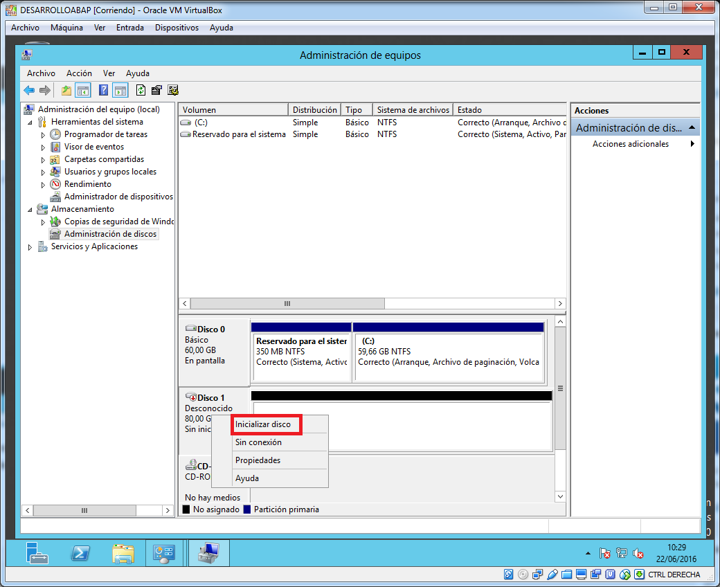 Crear volumen en administrador de discos