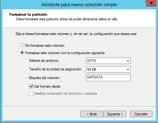 Crear volumen simple formatear