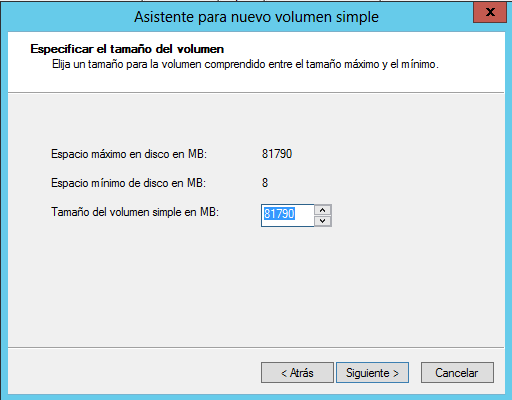 Crear volumen simple todo el espacio disponible