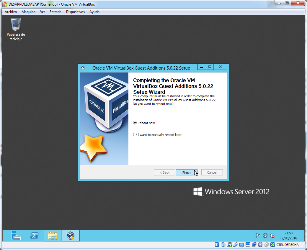 Reboot after install Guest Additions