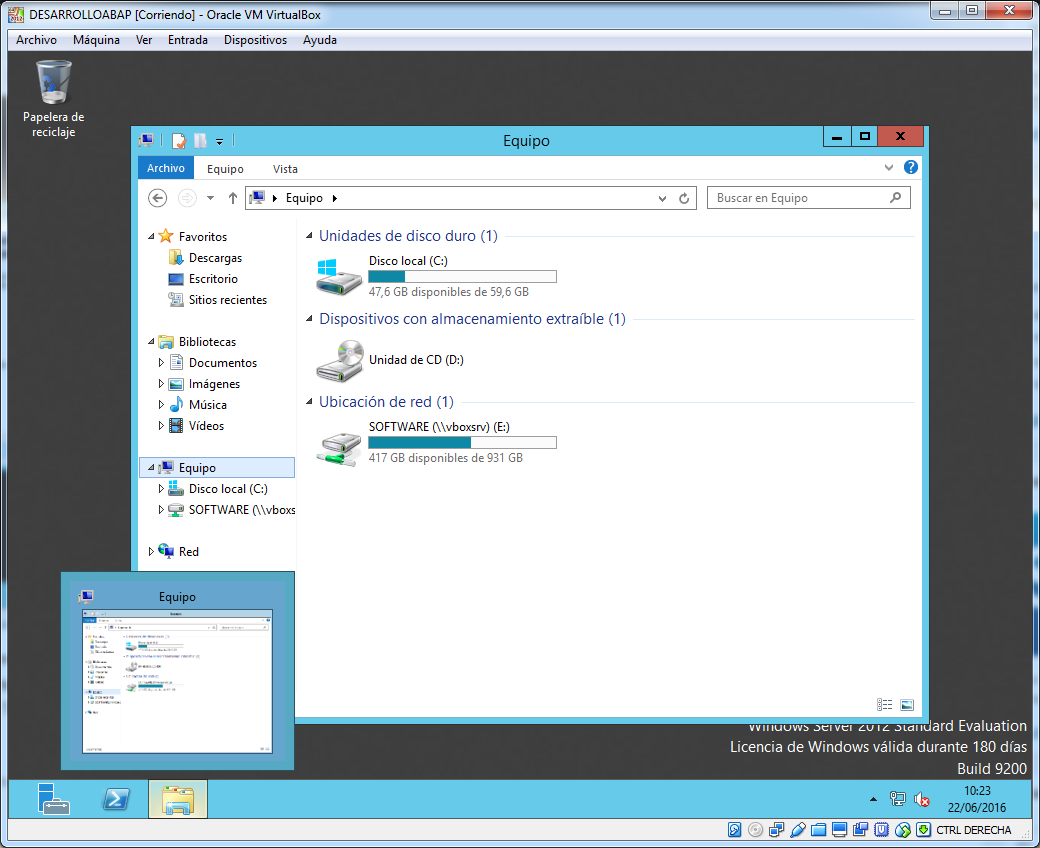Vista de mi pc con unidad de red compartida